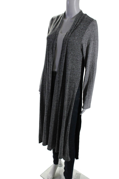 Cielo Blu Womens Gray Striped Cowl Neck Long Sleeve Cardigan Sweater Top Size L