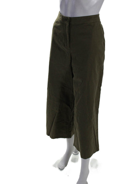 Eileen Fisher Womens Green Cotton High Waisted Straight Leg Crop Pants Size S