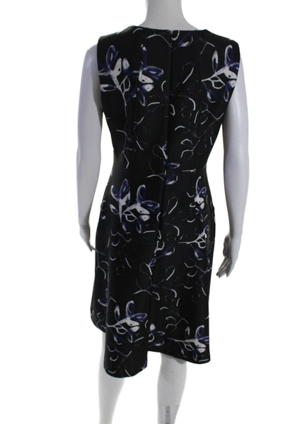 DKNY Womens Black Blue Printed Crew Neck Zip Back Sleeveless Shift Dress Size 8