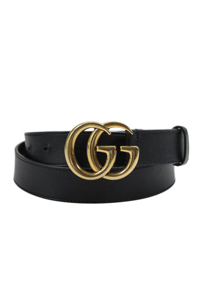 Gucci Womens Black Leather Gold Tone GG Buckle Belt Size 36