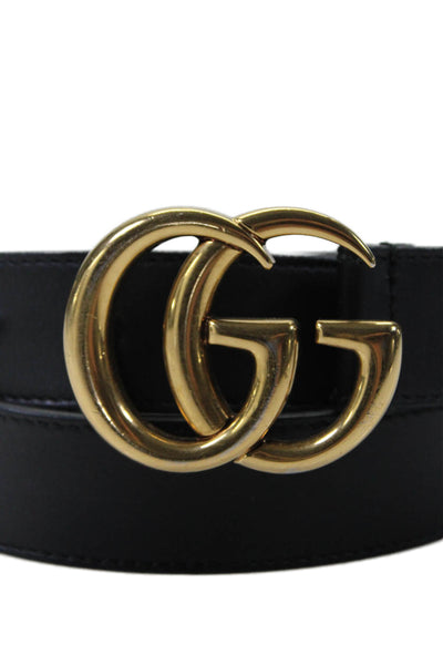 Gucci Womens Black Leather Gold Tone GG Buckle Belt Size 36