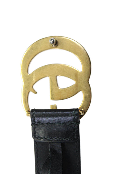 Gucci Womens Black Leather Gold Tone GG Buckle Belt Size 36