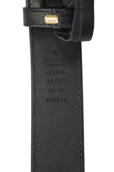 Gucci Womens Black Leather Gold Tone GG Buckle Belt Size 36