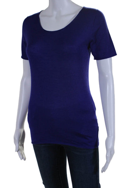 Agnona Womens Short Sleeve Scoop Neck Cashmere Knit Shirt Purple Size IT 42