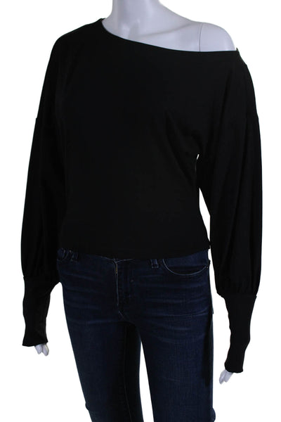 Susana Monaco Womens Long Sleeve Scoop Neck Tee Shirt Black Size Large