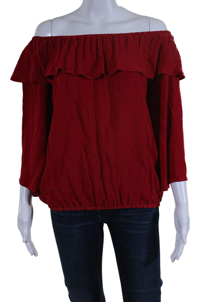 Ba&Sh Womens 3/4 Sleeve Off Shoulder Ruffled Blouse Red Size 6