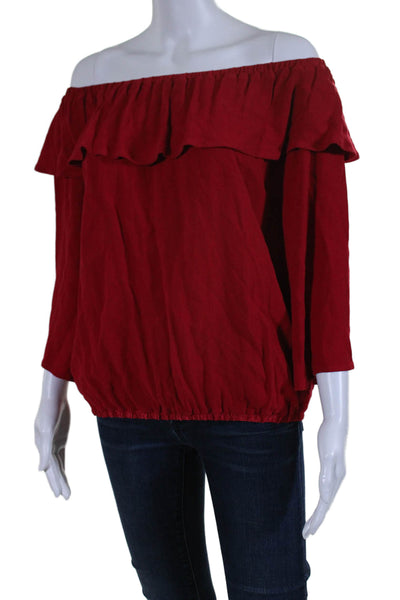 Ba&Sh Womens 3/4 Sleeve Off Shoulder Ruffled Blouse Red Size 6