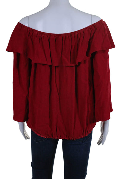 Ba&Sh Womens 3/4 Sleeve Off Shoulder Ruffled Blouse Red Size 6