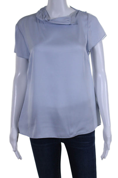 Brooks Brothers Womens Short Sleeve Mock Neck Silk Top Blouse Blue Size 8