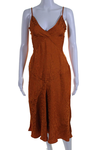 Equipment Femme Womens Abstract V-Neck Sleeveless Maxi Dress Orange Size 6