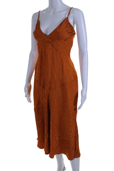 Equipment Femme Womens Abstract V-Neck Sleeveless Maxi Dress Orange Size 6