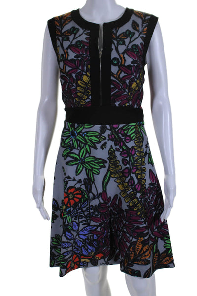 Maslavi Womens Floral Print Round Neck Sleeveless Zip Up Dress Multicolor Size 8