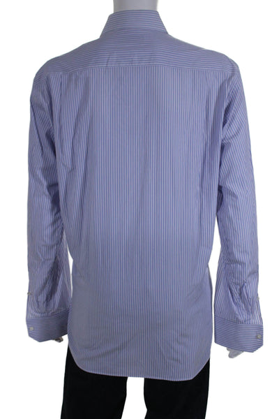 Canali Mens Cotton Striped Collared Long Sleeve Button Up Shirt Blue Size 43/17