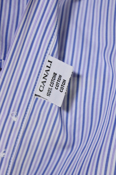 Canali Mens Cotton Striped Collared Long Sleeve Button Up Shirt Blue Size 43/17