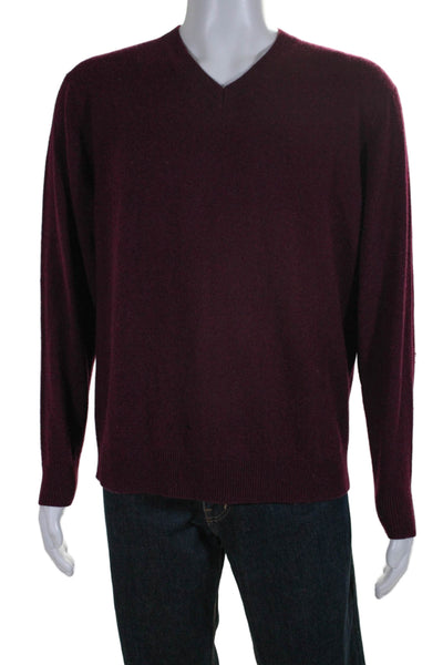 Raffi Mens Cashmere Knit V-Neck Long Sleeve Pullover Sweater Burgundy Size L