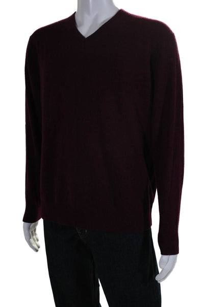 Raffi Mens Cashmere Knit V-Neck Long Sleeve Pullover Sweater Burgundy Size L