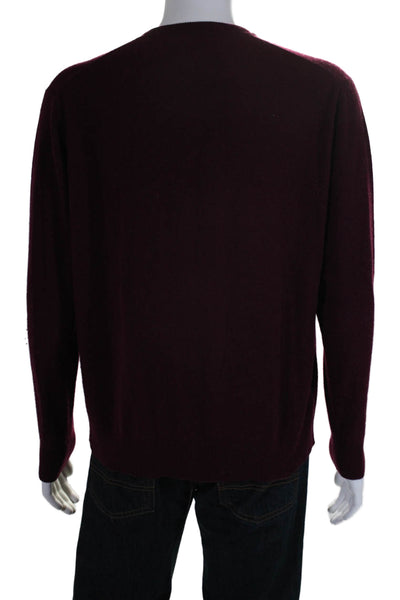 Raffi Mens Cashmere Knit V-Neck Long Sleeve Pullover Sweater Burgundy Size L