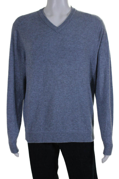 Raffi Mens Cashmere Knit V-Neck Long Sleeve Pullover Sweater Blue Size L