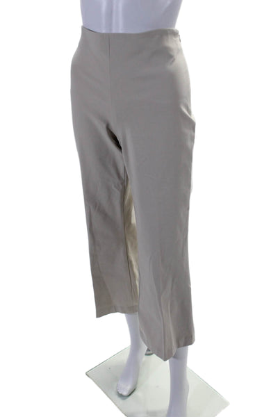 Theory Womens Side Zip High Rise Pleated Wide Cropped Pants Beige Cotton Size 6