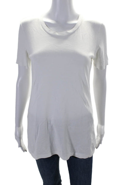 Theory Womens Short Sleeve Scoop Neck Tee Shirt White Cotton Size Medium