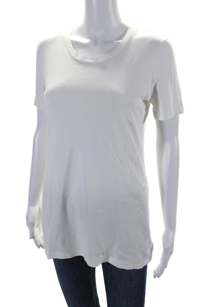 Theory Womens Short Sleeve Scoop Neck Tee Shirt White Cotton Size Medium