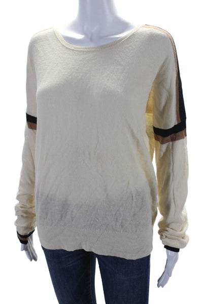 A.L.C. Womens Wool Round Neck Long Sleeve Pullover Sweater Top Beige Size S