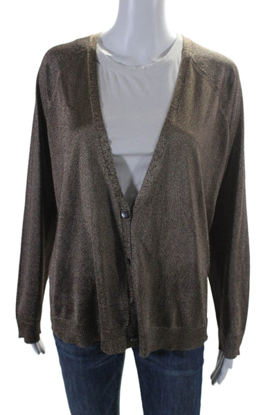 Eileen Fisher Womens Brown V-neck Long Sleeve Cardigan Sweater Top Size XL