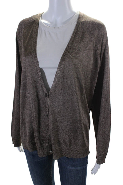 Eileen Fisher Womens Brown V-neck Long Sleeve Cardigan Sweater Top Size XL