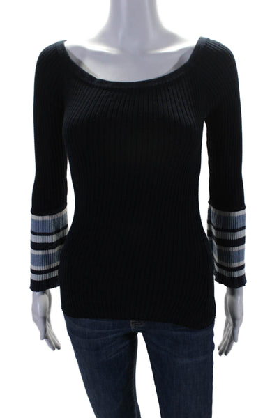 Cotton By Autumn Cashmere Women's Round Neck Long Sleeves Sweater Black Size M