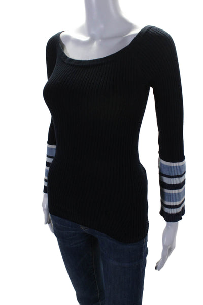 Cotton By Autumn Cashmere Women's Round Neck Long Sleeves Sweater Black Size M