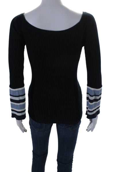 Cotton By Autumn Cashmere Women's Round Neck Long Sleeves Sweater Black Size M