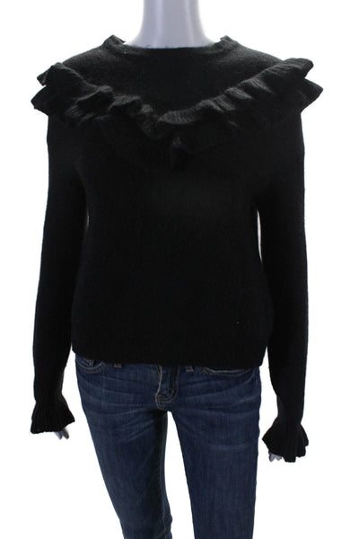 Endless Rose Womens Round Neck Long Sleeves Ruffle Pullover Sweater Black Size S