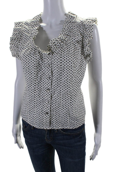 La Vie Womens Cotton Polka Dot Cap Sleeve Button Down Top White Black Size S