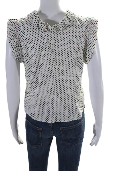 La Vie Womens Cotton Polka Dot Cap Sleeve Button Down Top White Black Size S
