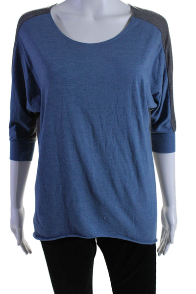 Alo Womens Half Sleeve Scoop Neck Tee Shirt Blue Gray Size Small