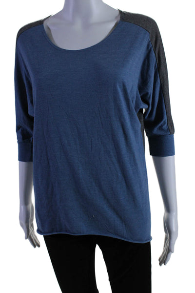 Alo Womens Half Sleeve Scoop Neck Tee Shirt Blue Gray Size Small