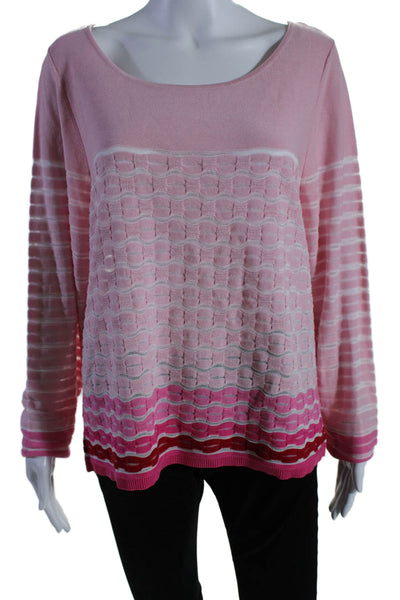 Etcetera Womens Long Sleeve Scoop Neck Striped Top Pink Cotton Size XL