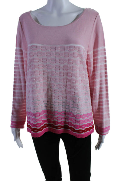 Etcetera Womens Long Sleeve Scoop Neck Striped Top Pink Cotton Size XL