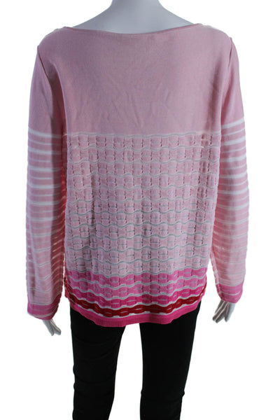 Etcetera Womens Long Sleeve Scoop Neck Striped Top Pink Cotton Size XL