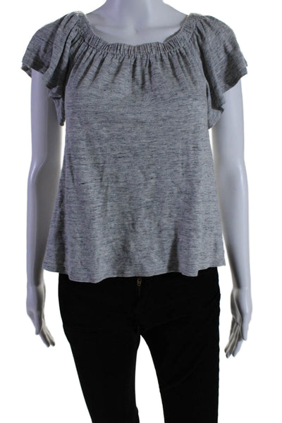 Rebecca Taylor Womens Short Sleeve Off Shoulder Tee Shirt Gray Cotton Size Small
