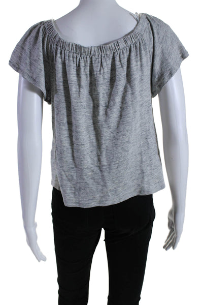Rebecca Taylor Womens Short Sleeve Off Shoulder Tee Shirt Gray Cotton Size Small