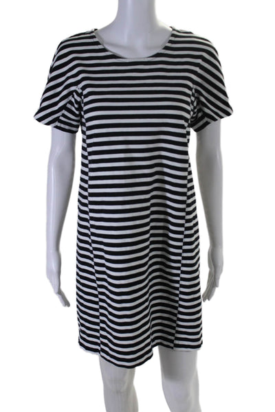 J Crew Womens Short Sleeve Scoop Neck Striped Long Dress Black White Small