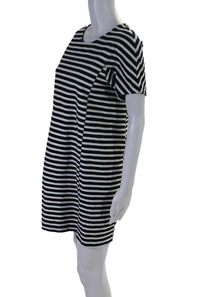 J Crew Womens Short Sleeve Scoop Neck Striped Long Dress Black White Small