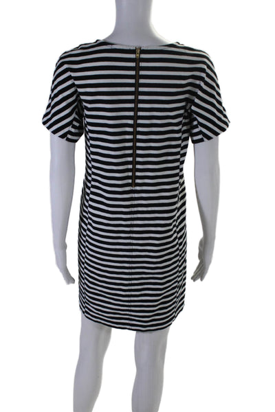 J Crew Womens Short Sleeve Scoop Neck Striped Long Dress Black White Small