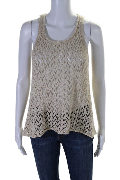 Michael Stars Womens Sleeveless Scoop Neck Open Knit Tank Top Beige XS