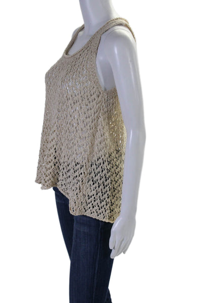 Michael Stars Womens Sleeveless Scoop Neck Open Knit Tank Top Beige XS