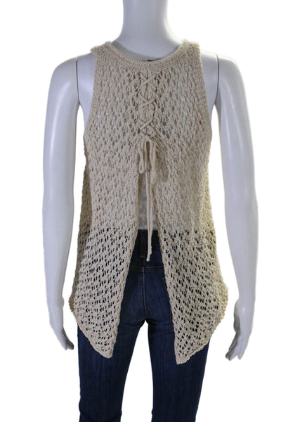Michael Stars Womens Sleeveless Scoop Neck Open Knit Tank Top Beige XS