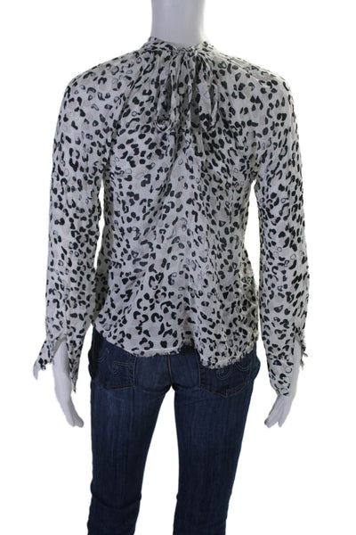 Bella Dahl Womens Long Sleeve Animal Print V Neck Blouse White Size XS