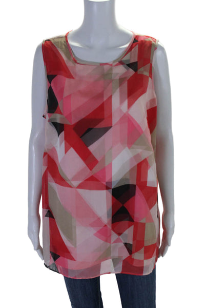 Vince Camuto Womens Sleeveless Abstract Print Blouse Pink Size 1X