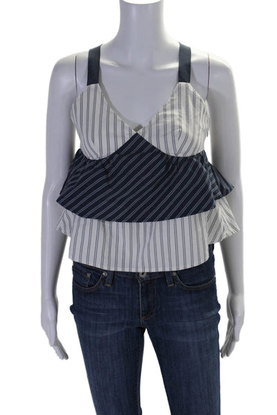 Joie Womens Striped V Neck Cross Strap Crop Top White Blue Size Small